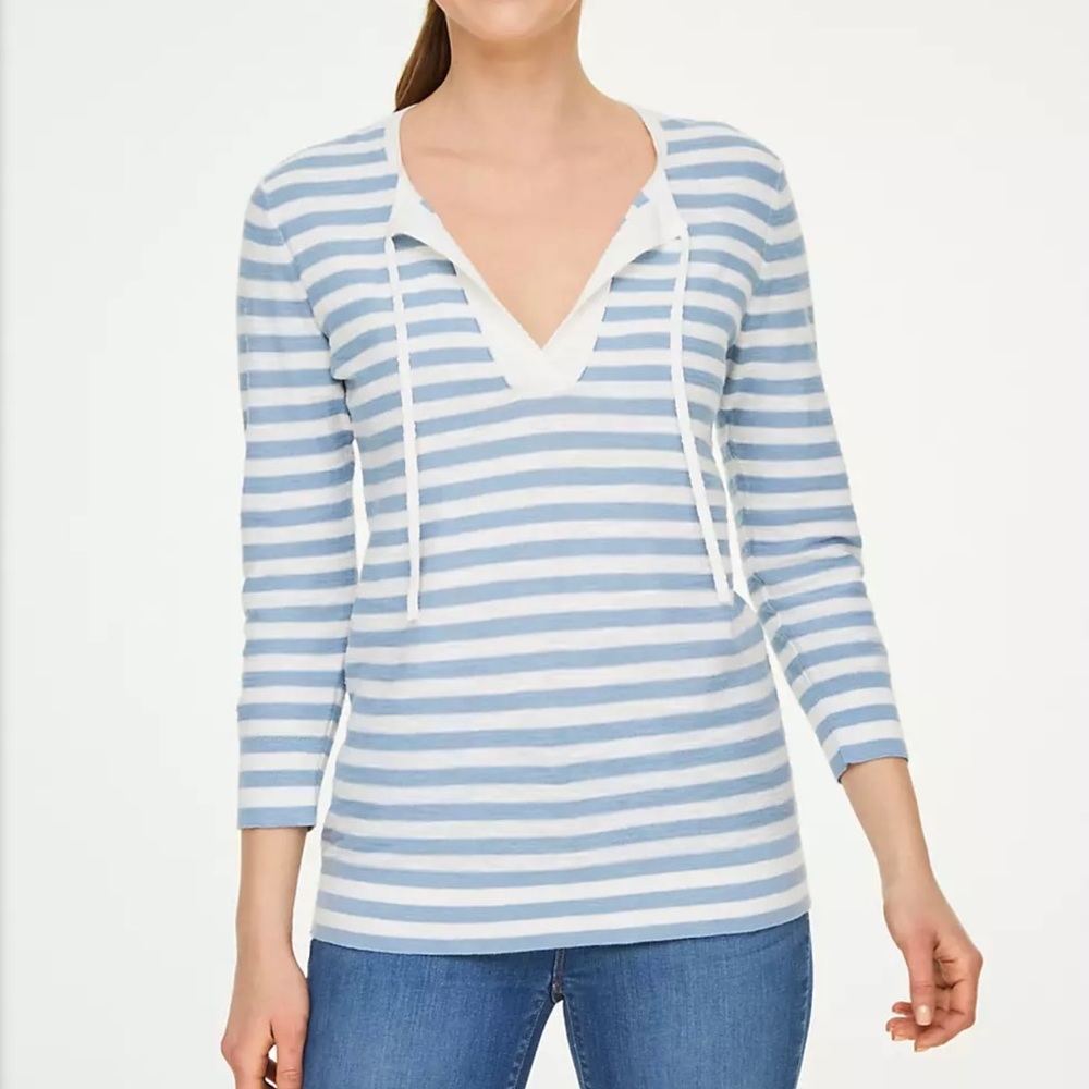 🆕 Loft Striped Textured Tie Neck Sweater ~ Medium - Picture 7 of 7